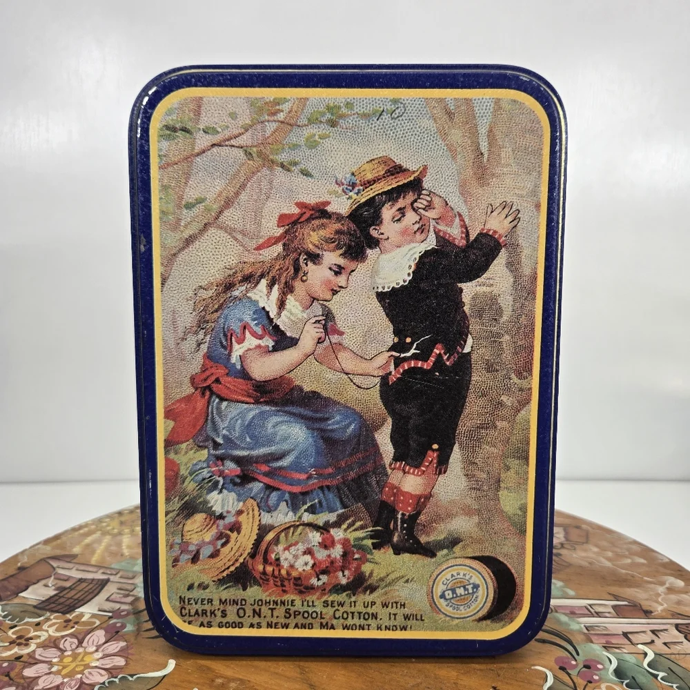 VTG Coats & Clarks O.N.T. Advertising Tin‎ Spool Cotton Thread Box-Collectible